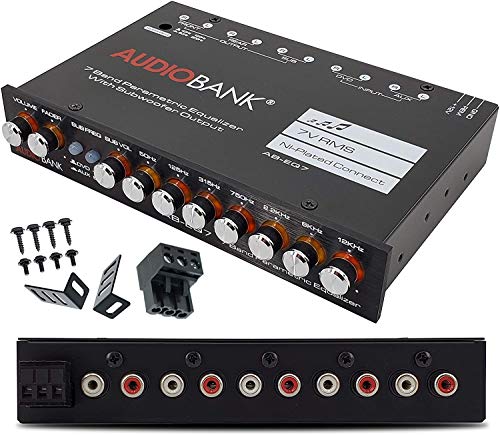 Audiobank EQ7 1/2 Din 7 Band Car Audio Equalizer EQ w/Front, Rear/Frequency Adjustable /3 RCA Input for Portable Devices + Subwoofer Output Built-in 43-120Hz, 60-200Hz Audiobank EQ7 1/2 Din 7 Band Car Audio Equalizer EQ w/Front, Rear/Frequency Adjustable /3 RCA Input for Portable Devices + Subwoofer Output Built-in 43-120Hz, 60-200Hz